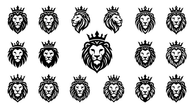 Royal lion head logo collection with crowns.