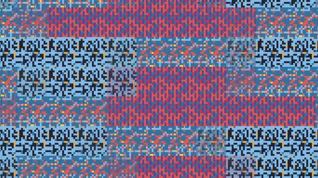 Seamless pixel pattern loop in blue, red, orange - contemporary animated 4K motion background for video editing, social media and presentation