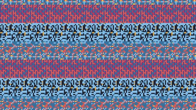 Seamless pixel pattern loop in blue, red, orange - creative animated 4K motion background for video editing, social media and presentation