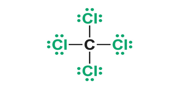 Lewis dot structure of carbon tetrachloride CCl4 scientific vector illustration