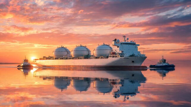 Modern LNG Carrier Ship Transporting Liquefied Natural Gas Across Ocean