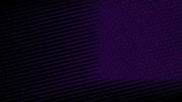 Dark abstract loop with thin diagonal lines and a solid purple block with grain noise. Minimal line motion with glitch flicker on black.