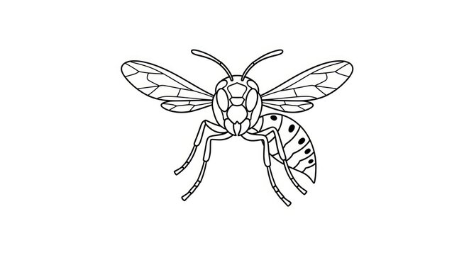 Insect Bee Flying Black Line Art.