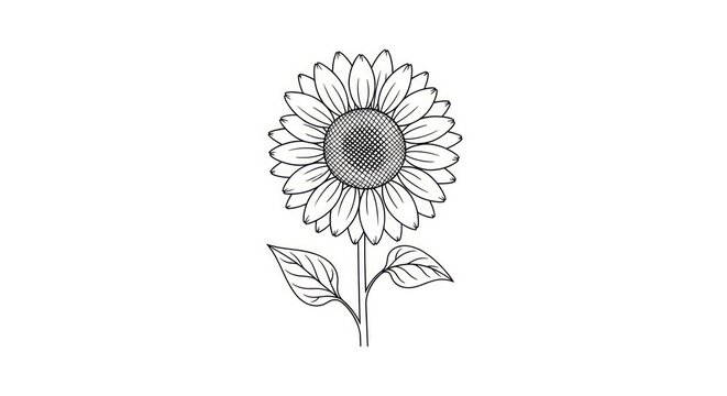 Simple sunflower line art drawing.