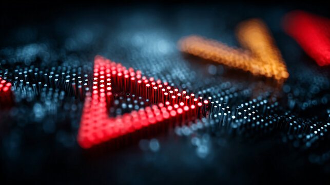 Risk management concept with red triangle. Financial data analysis and business strategy.