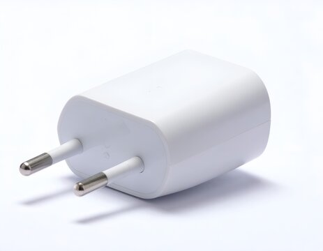 White EU Wall Plug Power Adapter Charger Isolated on a Plain White Background
