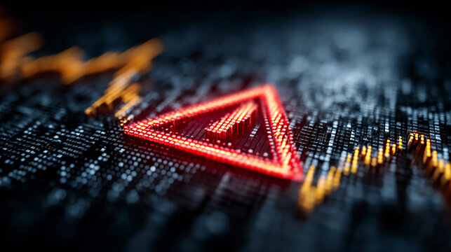 Financial risk management concept. Digital warning sign over a stock market trading graph.