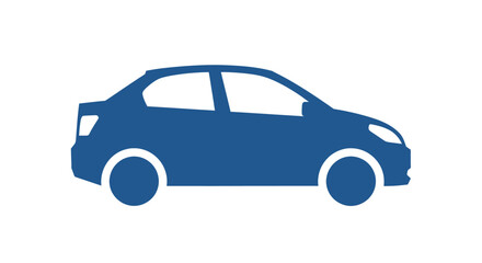 Fototapeta premium A simple blue silhouette icon of a sedan car, viewed from the side, against a white background.