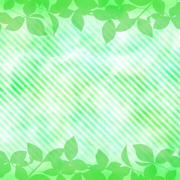 Fresh Green Watercolor Leaf Frame Background with Soft Diagonal Stripes 1:1