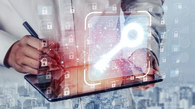 Digital Security Concept with Tablet and Lock Icons Illustrating Cybersecurity and Data Protection Measures in a Modern Business Environment Sigmoid