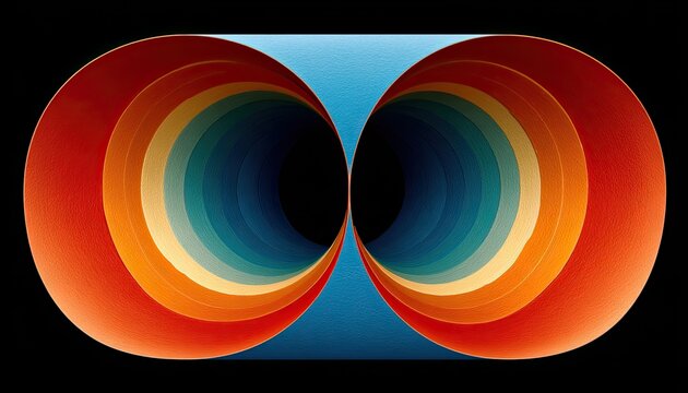Dual paper tubes, colorful concentric circles,  op art