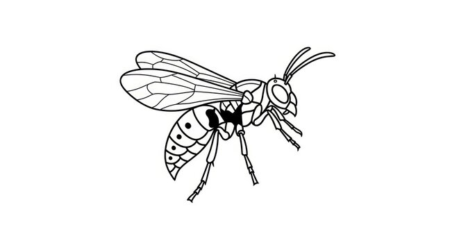 Insect Drawing of a Wasp Flying.