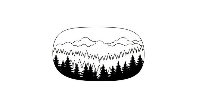 Mountain landscape with pine trees.