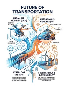 Future of transportation showing smart mobility concepts