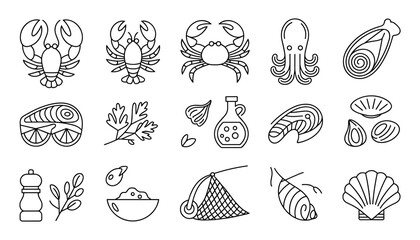 A collection of hand drawn sketches featuring various marine life including seashells starfish and sea creatures in a simple artistic style © Design_Studio