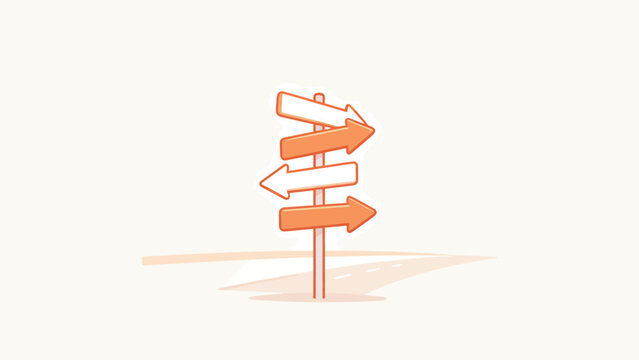 Orange directional road signpost with multiple arrows pointing different ways