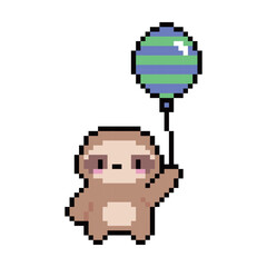Fototapeta premium Pixel Art Cute Sloth Holding Striped Balloon Vector