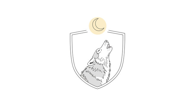 wolf howling at moon shield emblem
