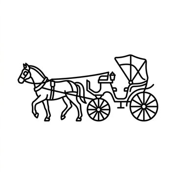 Vintage Horse Drawn Carriage Illustration Line Art.
