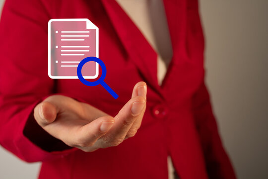Business person presenting digital document search concept