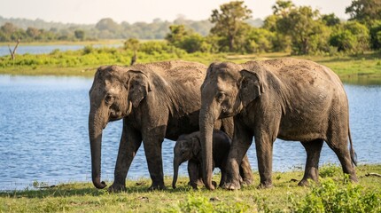Fototapeta premium Sri Lankan Elephant (Elephas maximus maximus) – Majestic Endemic Asian Elephant in the Wild