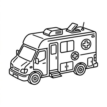 Illustrated ambulance vehicle with medical cross symbol.