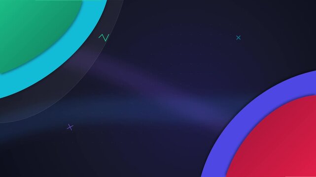 Modern abstract Memphis style animated background featuring overlapping colorful geometric shapes and subtle glassmorphism effects on a dark background for fintech or corporate design