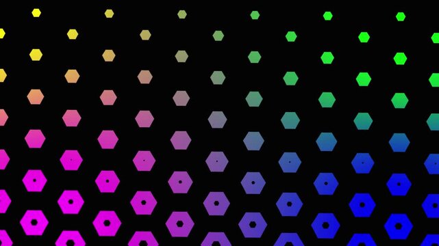 Dynamic rainbow geometric morphing background: abstract star and hexagon pattern animation