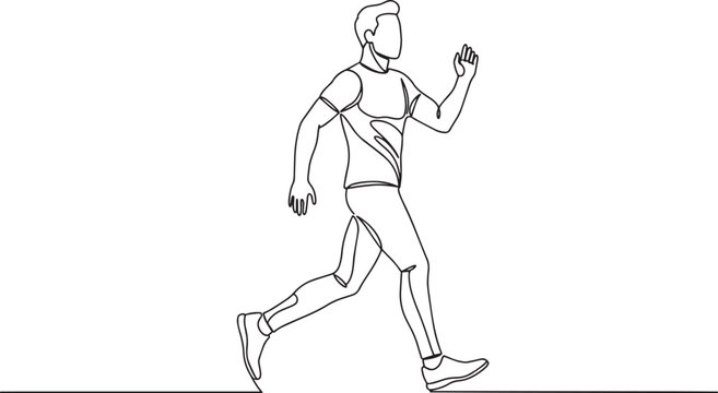 Energetic runner in motion, captured in a continuous line drawing, showcasing movement.