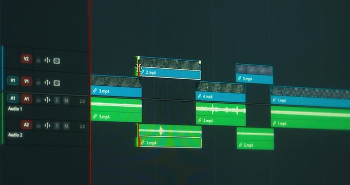 Close Up of Professional Video Editing Timeline on Computer Screen