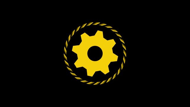 Rotating golden gear with rope border animation for industrial and engineering concepts cogwheel