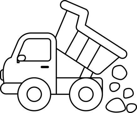 Cute dump truck, line drawing for coloring, educational material.