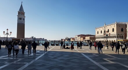 Historic European city square with landmark buildings.