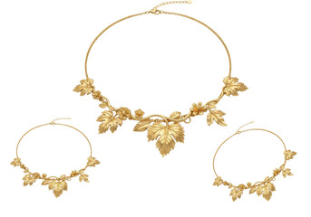 Fototapeta premium Gold leaf pendant necklace with charms