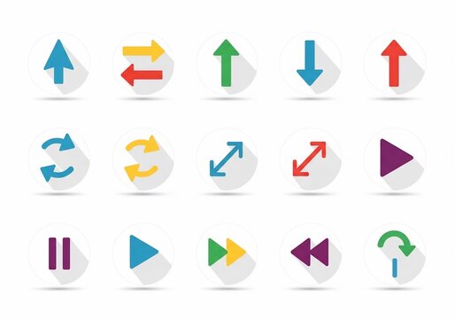 Vibrant Iconography: Navigational Arrows & Controls in Flat Design