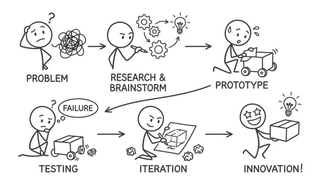 Product innovation and iterative design thinking process.