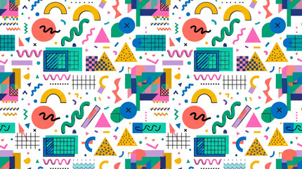 Fototapeta premium Colorful Memphis Geometric Seamless Pattern