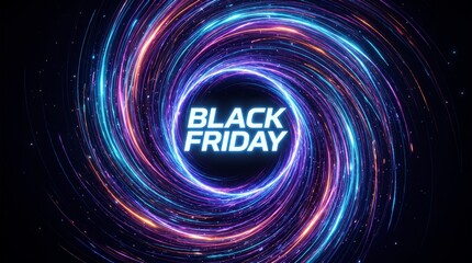 Obraz premium Black Friday Sale Event Vortex of Neon Light Streaks and Particles