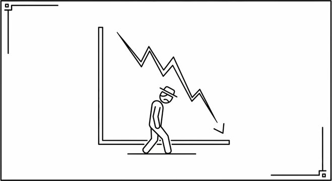 man walking down falling graph line