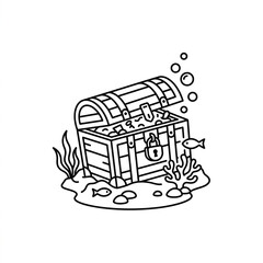 Illustrated treasure chest with fish and bubbles underwater. © Ra