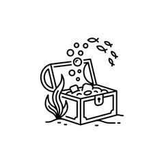 Open treasure chest with gold coins and bubbles. © Ra