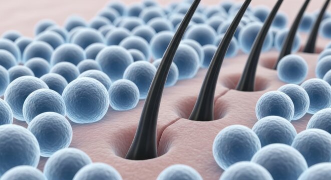Microscopic view of hair follicles and skin cells