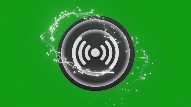 Abstract circular sensor radiating energy waves during technological innovation and data transmission with clean background