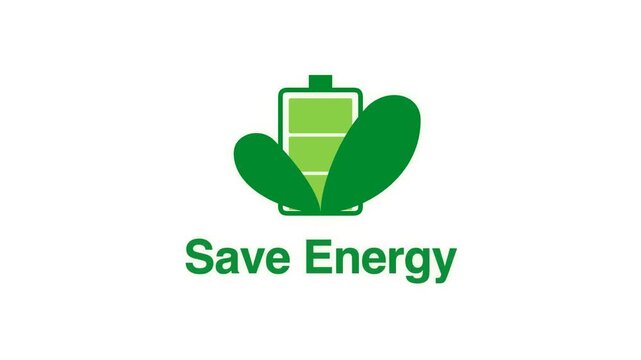 Flat vector animation of a green battery filling with energy and leaves for ecological concept