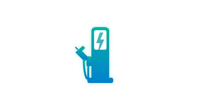Animated flat vector illustration of an electric vehicle charging station icon isolated on a white background