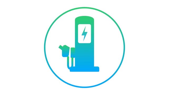 Flat vector illustration of an electric vehicle charging station with a circular progress bar animation