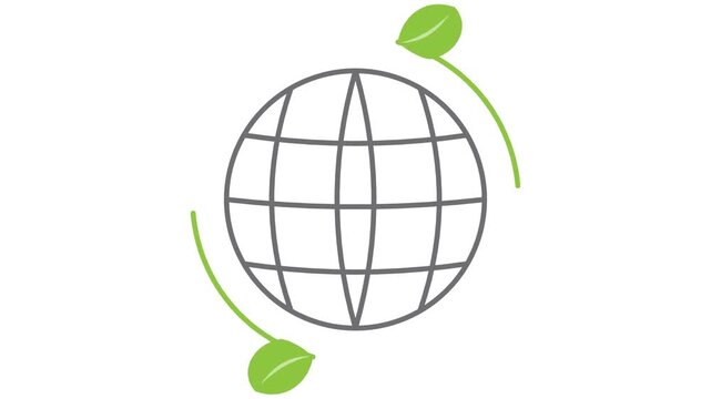 Flat vector motion graphic of gray globe with green leaves revolving for environmental sustainability