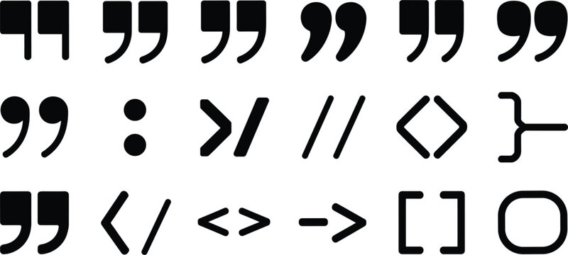 Black and white of various punctuation marks and brackets parentheses curly braces de