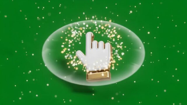 Digital cursor selecting abstract objects with sparkling particles during animation