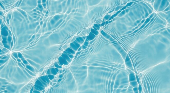Blue water surface background with ripples and caustic light reflections